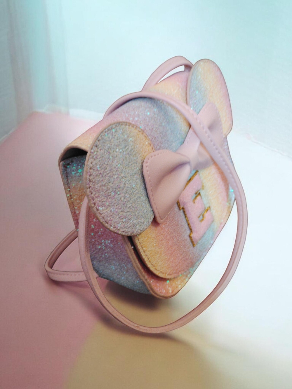 Pastel Sparkle Minnie Ear Crossbody Bag - Pink